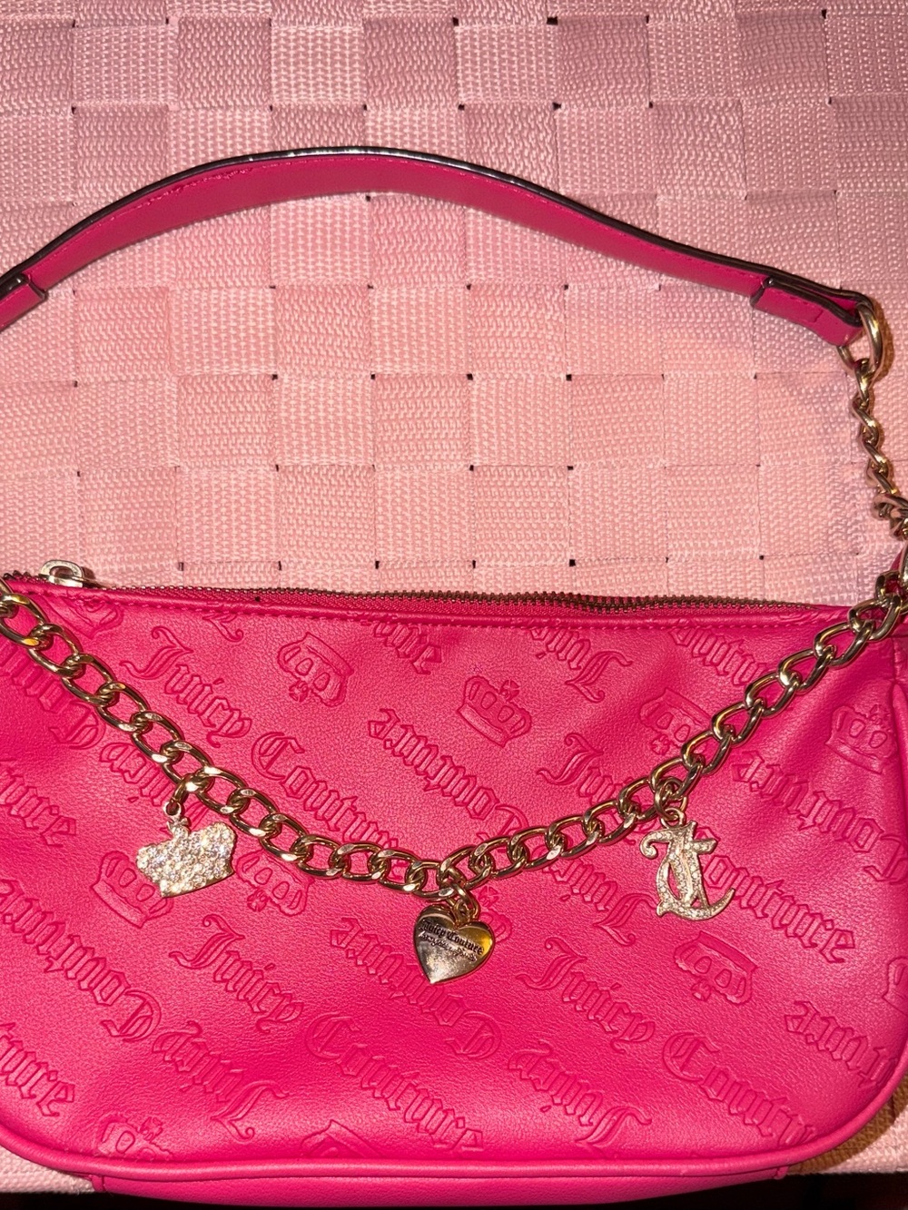 Juicy Couture Bright Pink Chain Charm Crossbody Bag